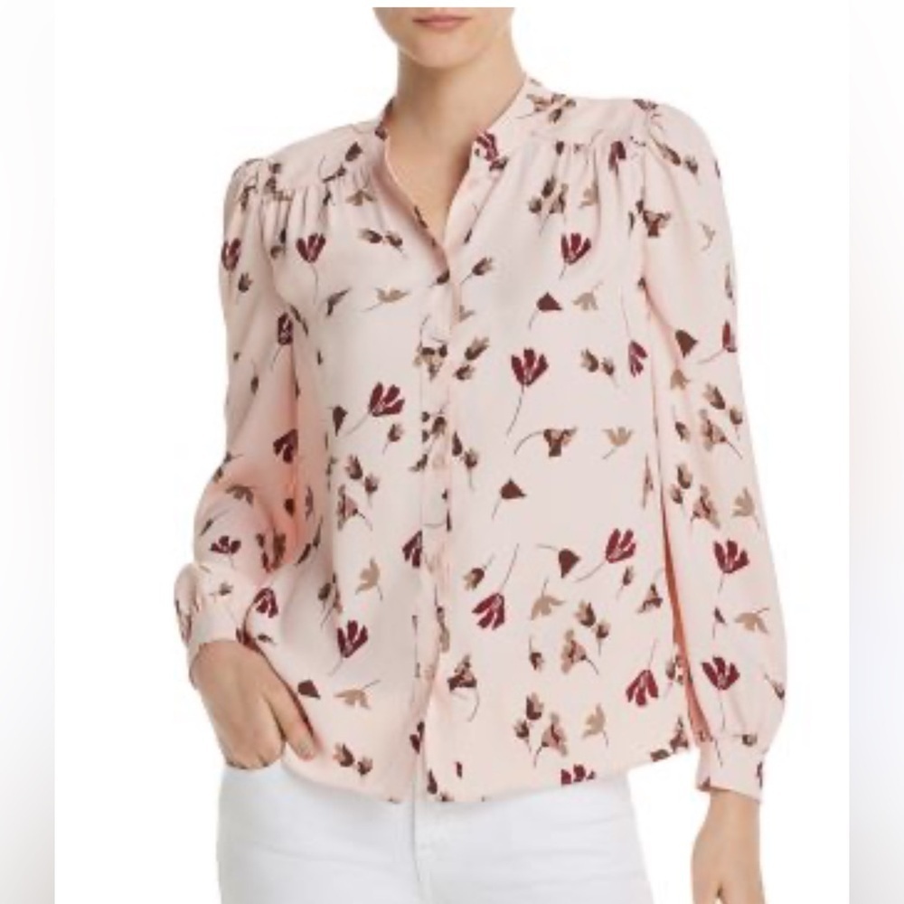 Joie Myella Women's Floral Blouse Pink Collared Long Sleeve Size S
